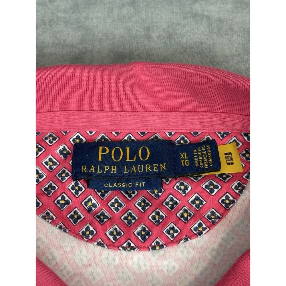 Polo Ralph Lauren Polo Shirt XL Pink Geometric Classic Fit Cotton